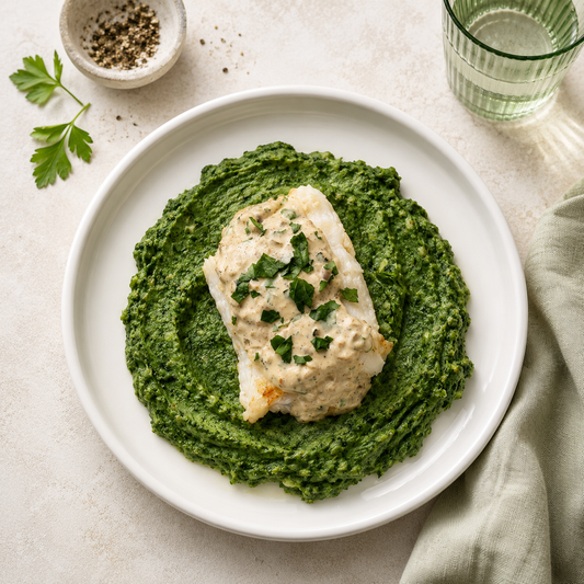 Filet de merlan purée de pomme de terre et épinard