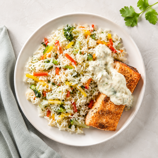 Pavés de saumon et riz aux petit légumes