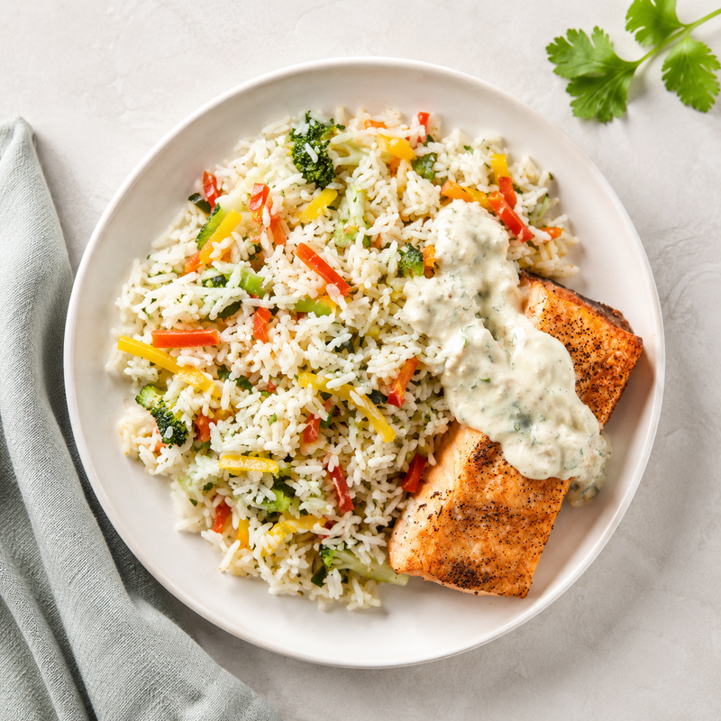 Pavés de saumon et riz aux petit légumes